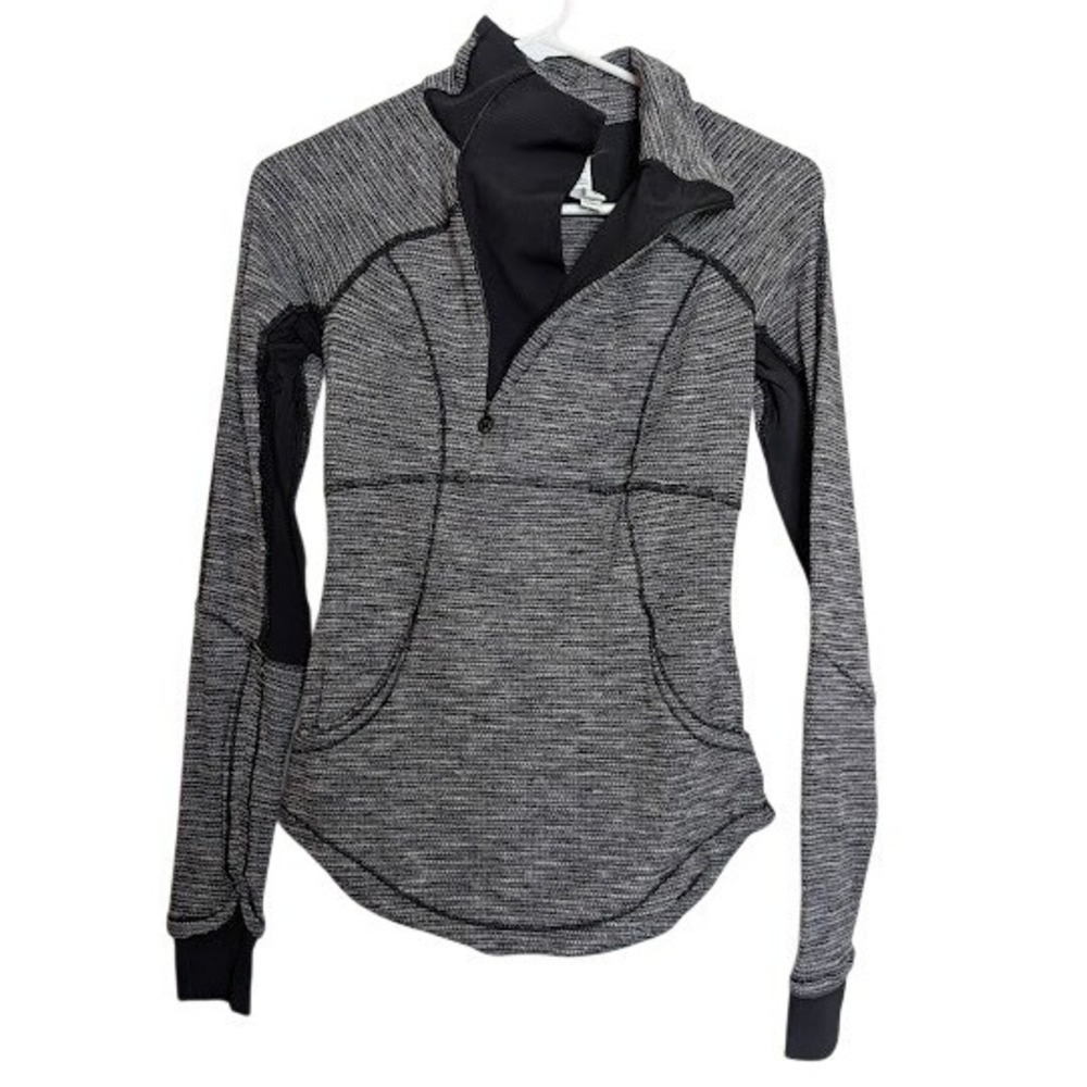 Lululemon Women's Size 2 Base Runner Jacket Pullover Pique‎ Black White 1/2 Zip